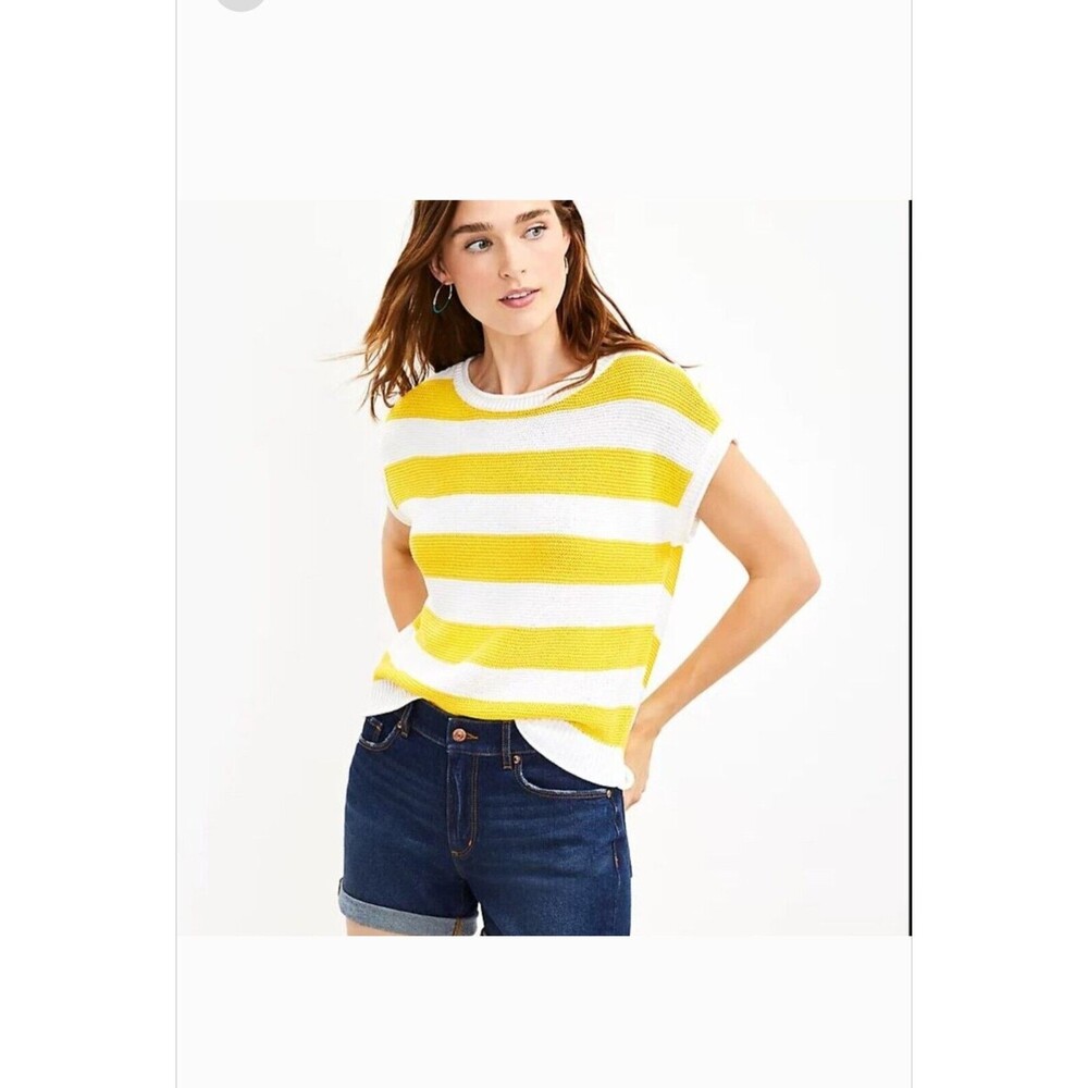 Loft Womens Sweater Shirt Top Blouse Size M Yellow White Striped